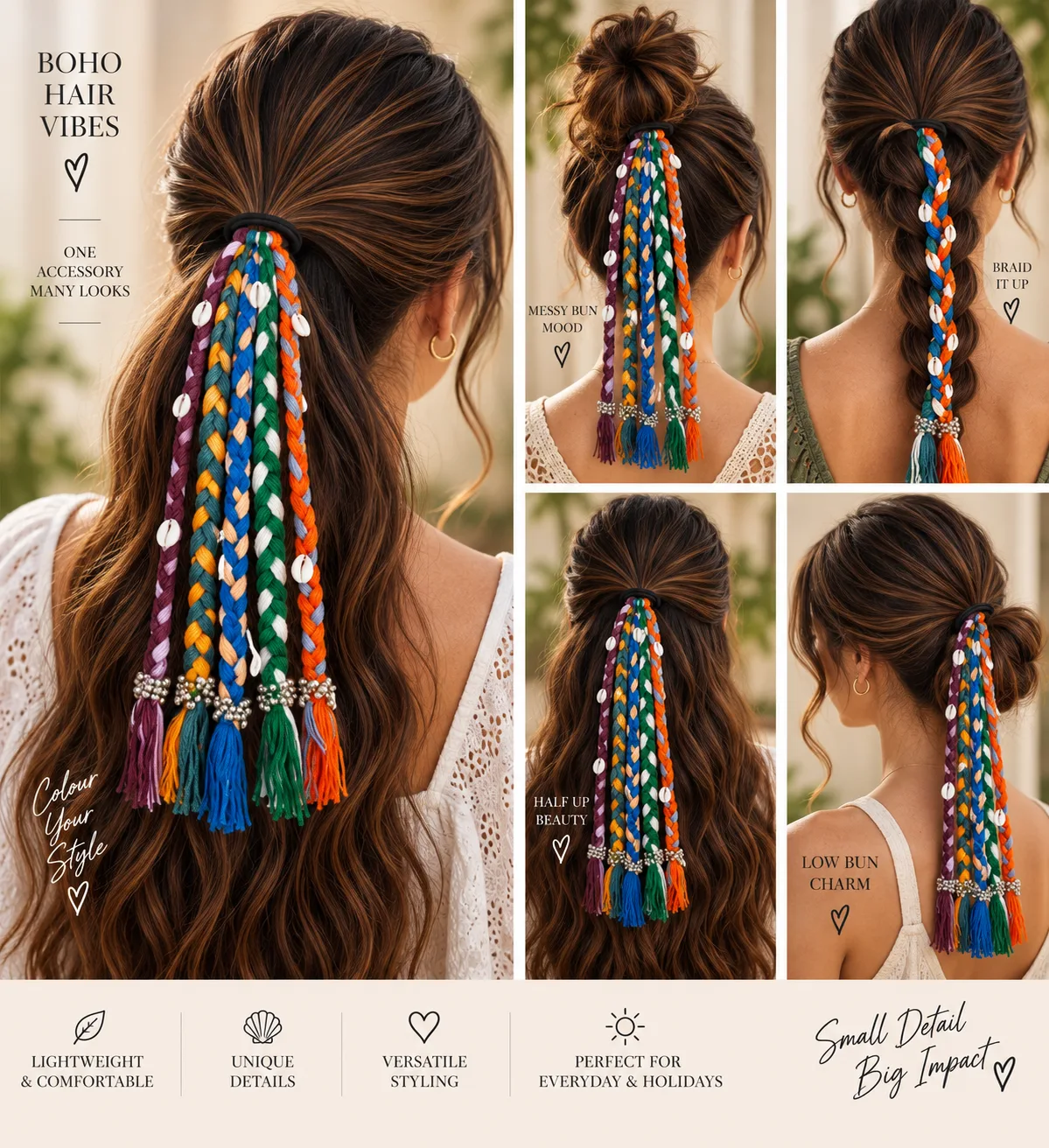 Multicolor Boho Braided Hair Tie