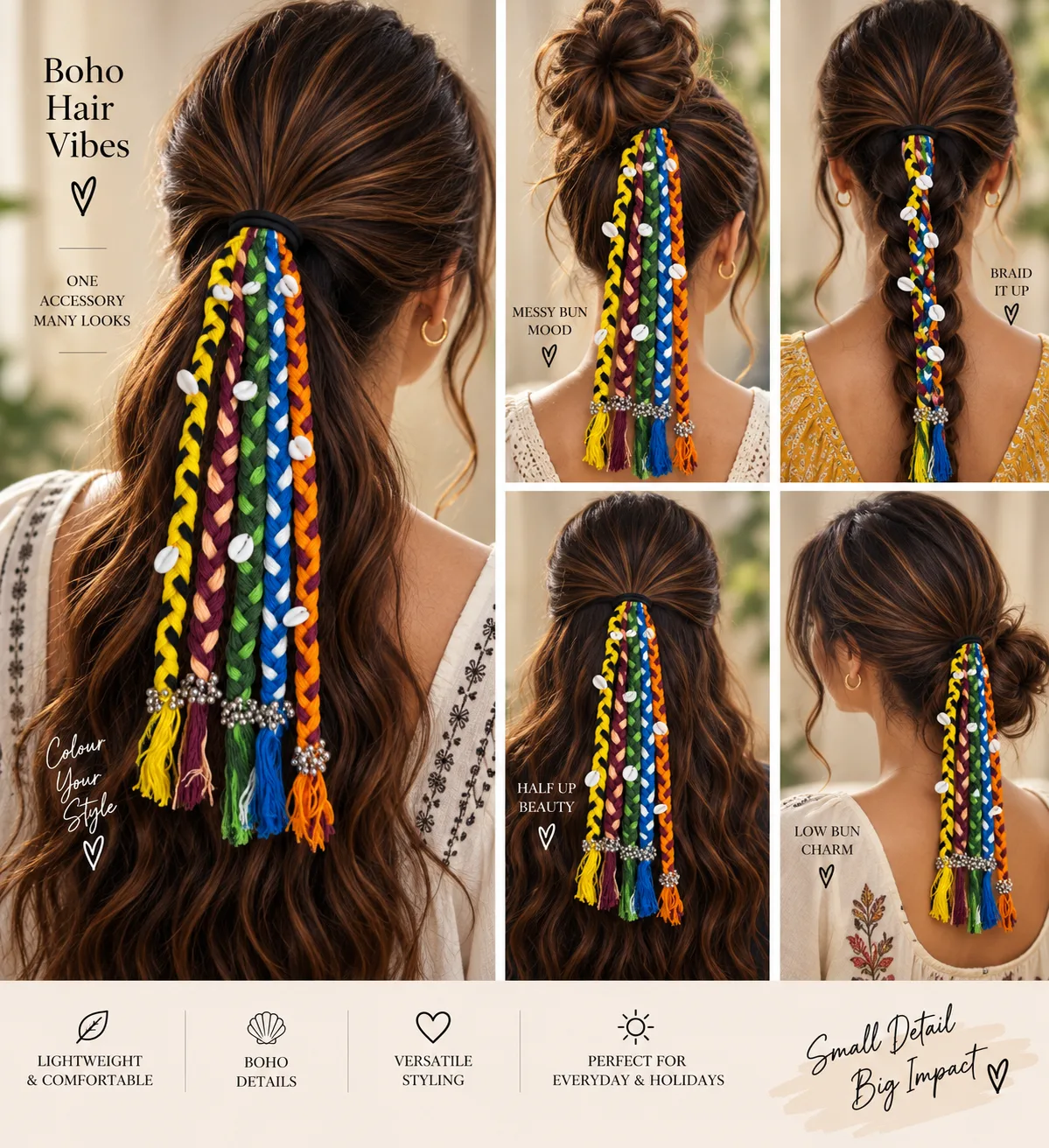 Multicolor Boho Shell Braided Hair Tie — Havnme fashion UAE