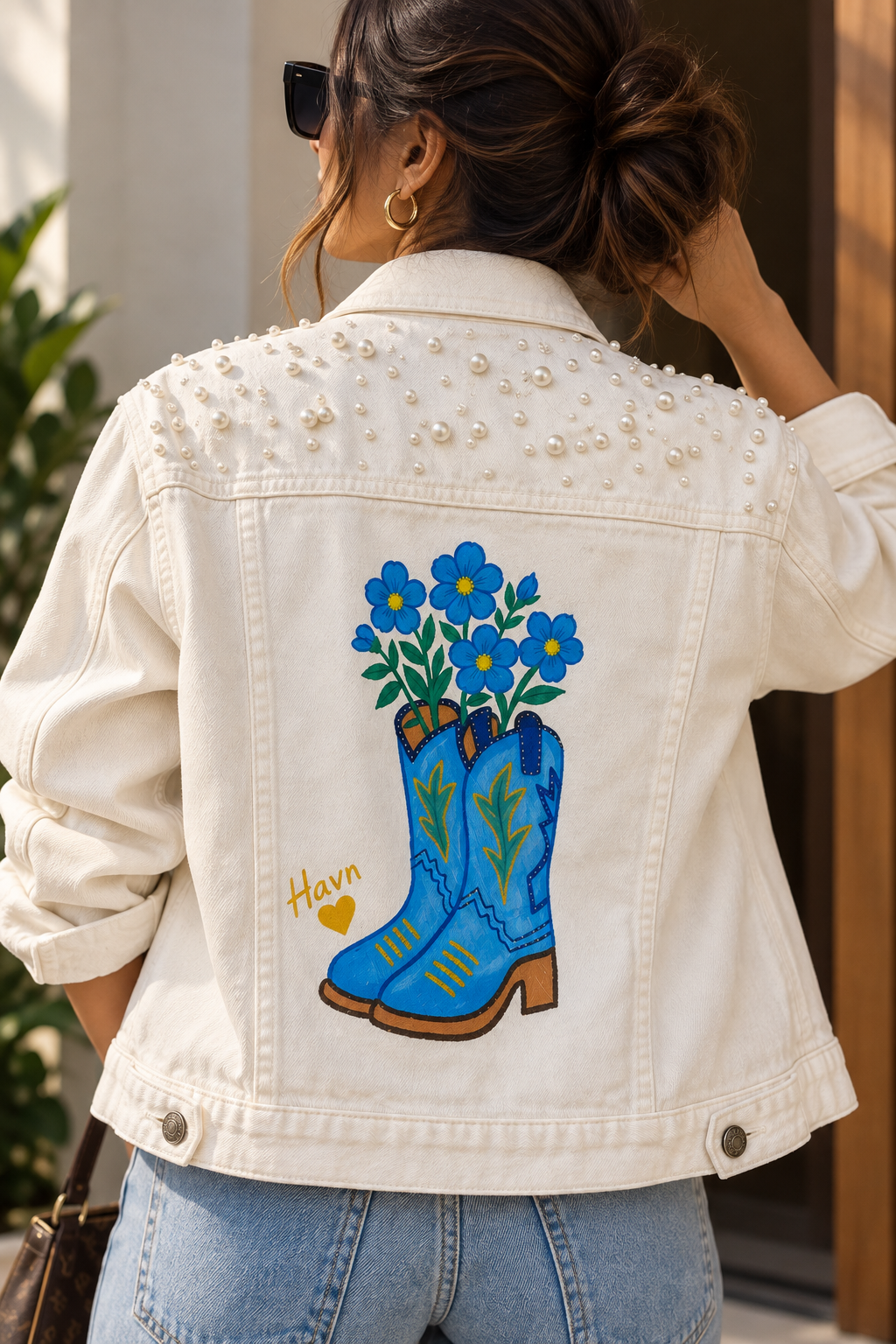 HAVN Wild Bloom – Hand-Painted Pearl Denim Jacket — Havnme fashion UAE