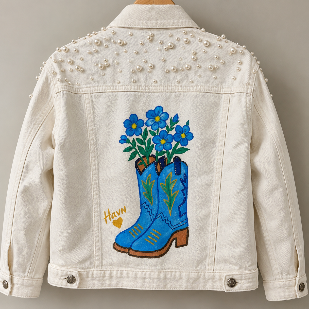 HAVN Wild Bloom – Hand-Painted Pearl Denim Jacket