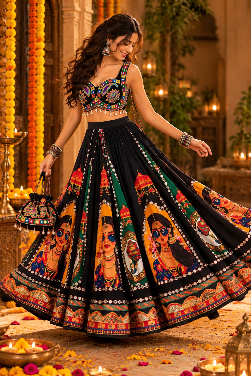 Navarathri Folk Art Lehenga Set 🖤 — Havnme fashion UAE