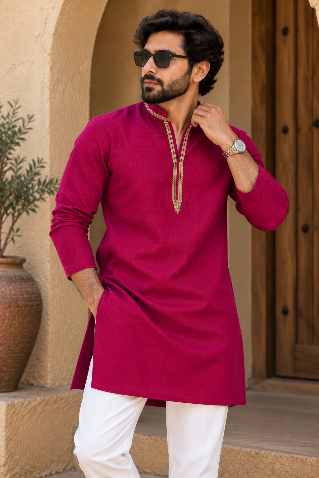 HAVN Magenta Royale Kurta