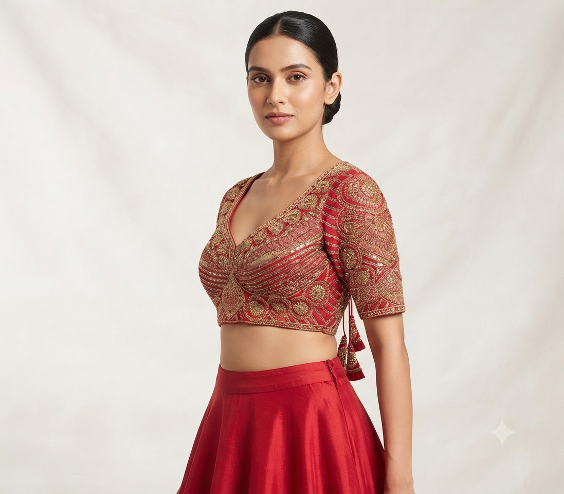 Emerald Handwork Blouse - Red