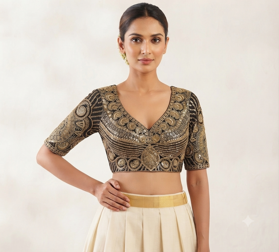 Emerald Handwork Blouse - Black