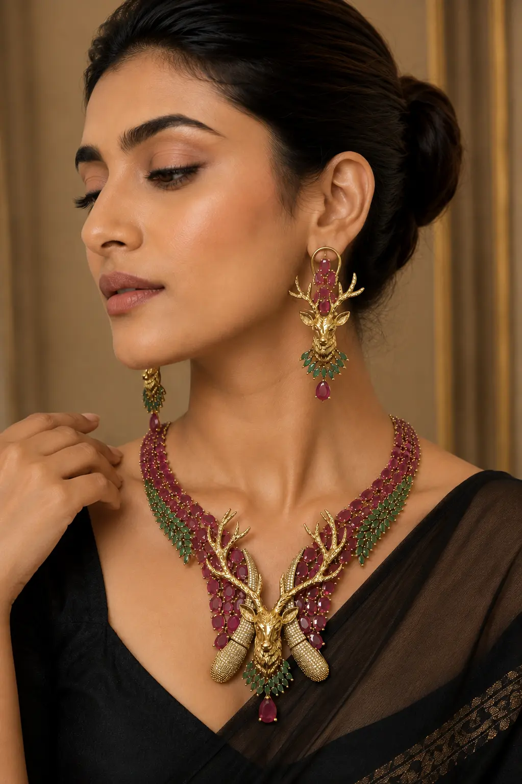 Ruby Stag Majesty Necklace Set