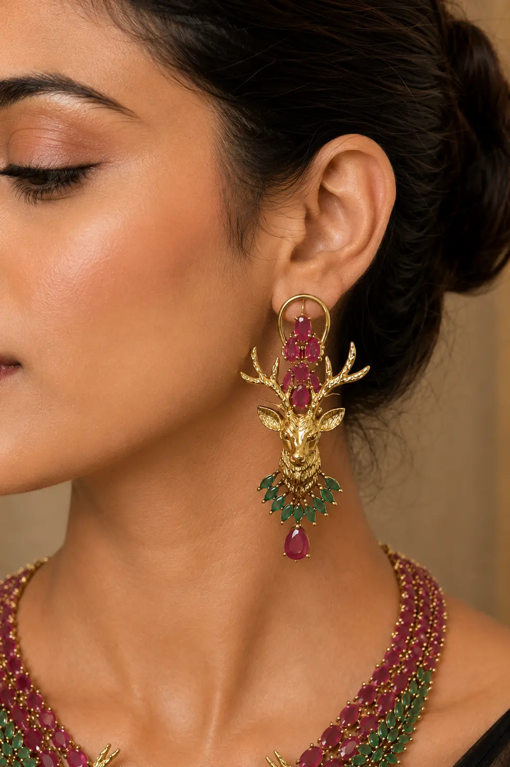 Ruby Stag Majesty Necklace Set