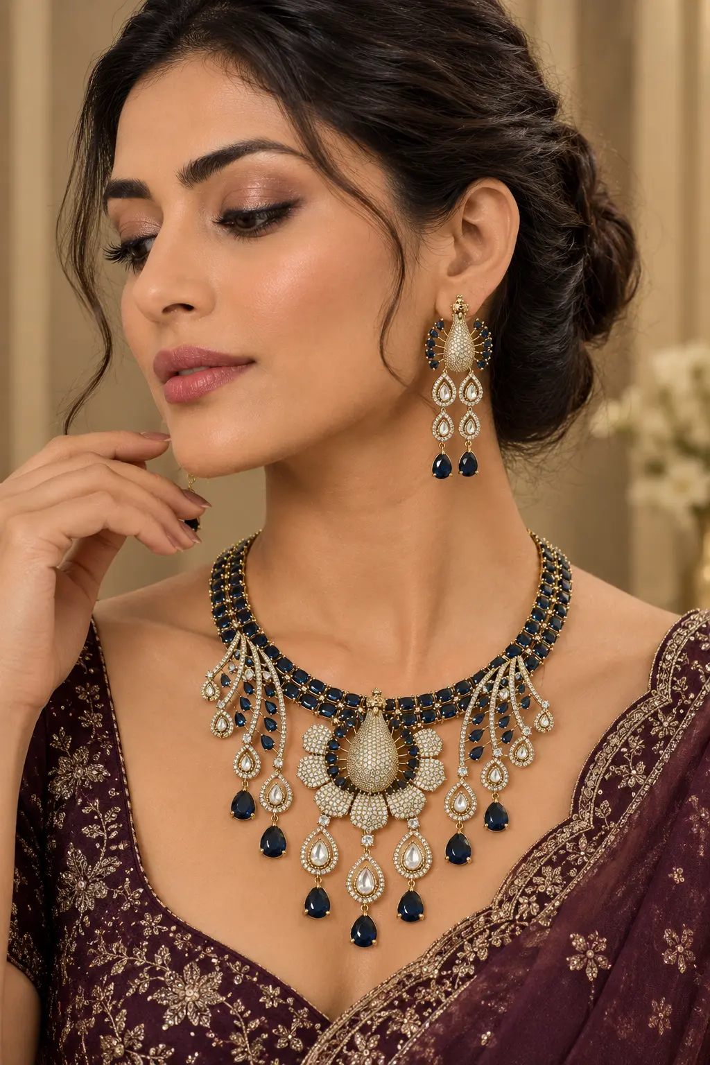 Royal Peacock Sapphire Necklace Set