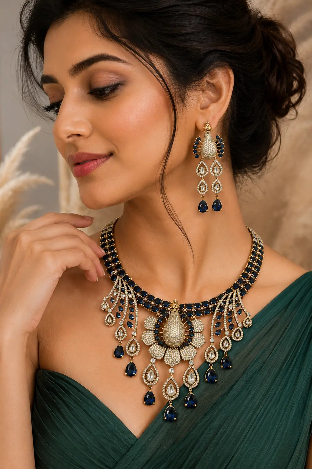 Royal Peacock Sapphire Necklace Set