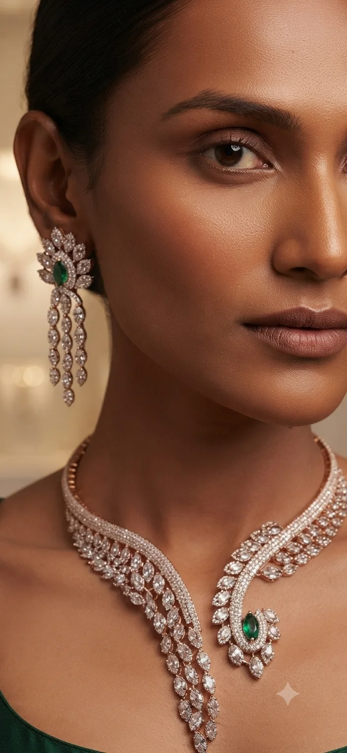 Emerald Cascade Elegance Necklace Set.