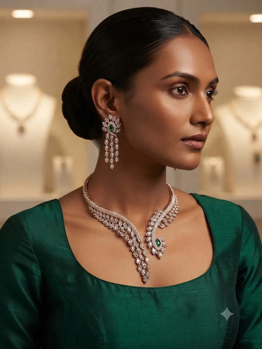 Emerald Cascade Elegance Necklace Set.