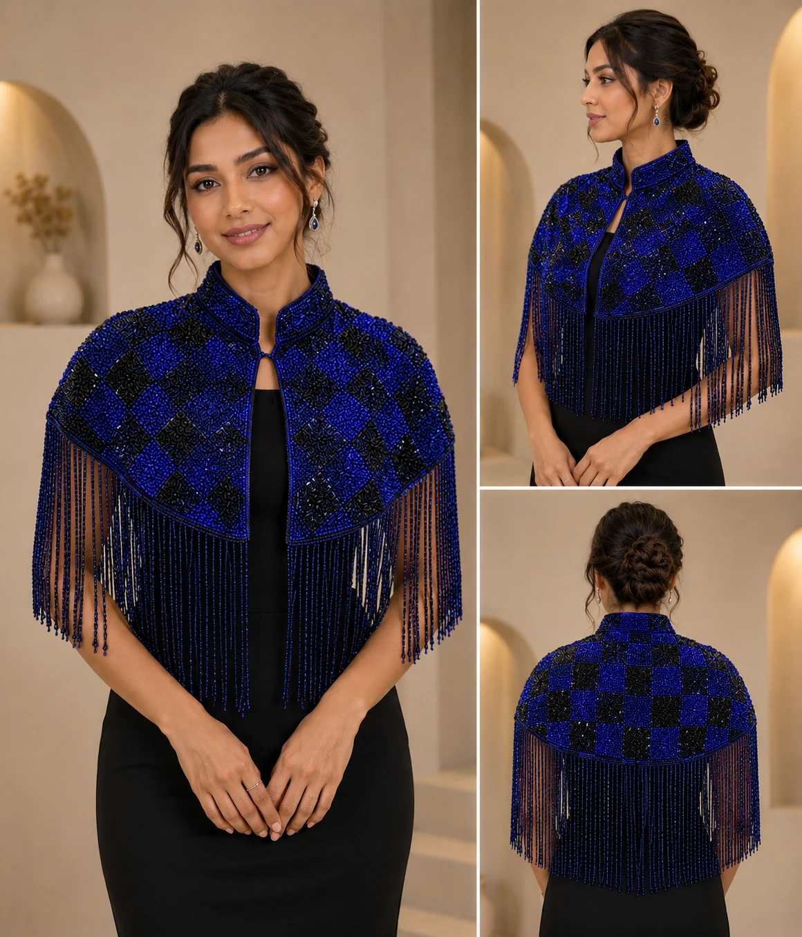 Midnight Sapphire Fringe Cape