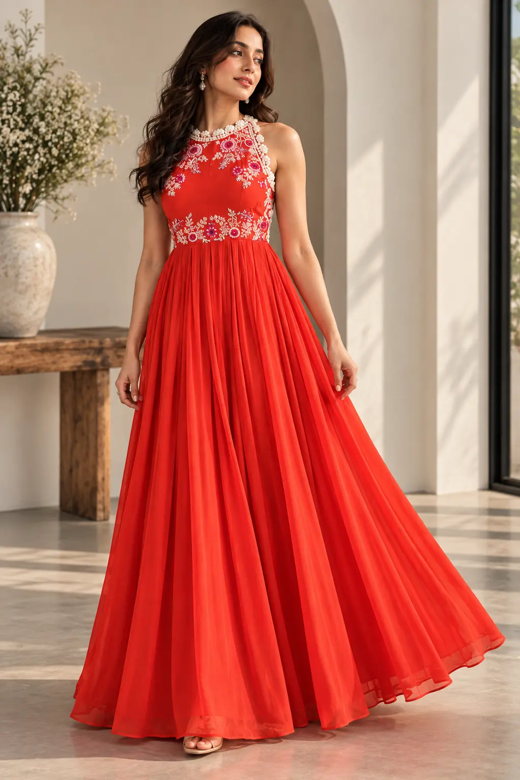 Scarlet Bloom Embellished Gown