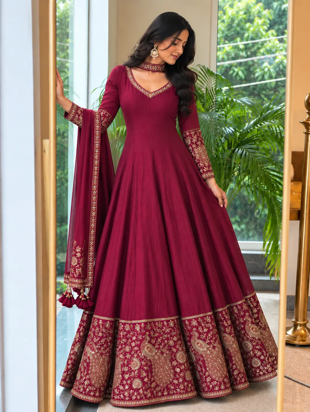 Mehr Maroon Peacock Anarkali