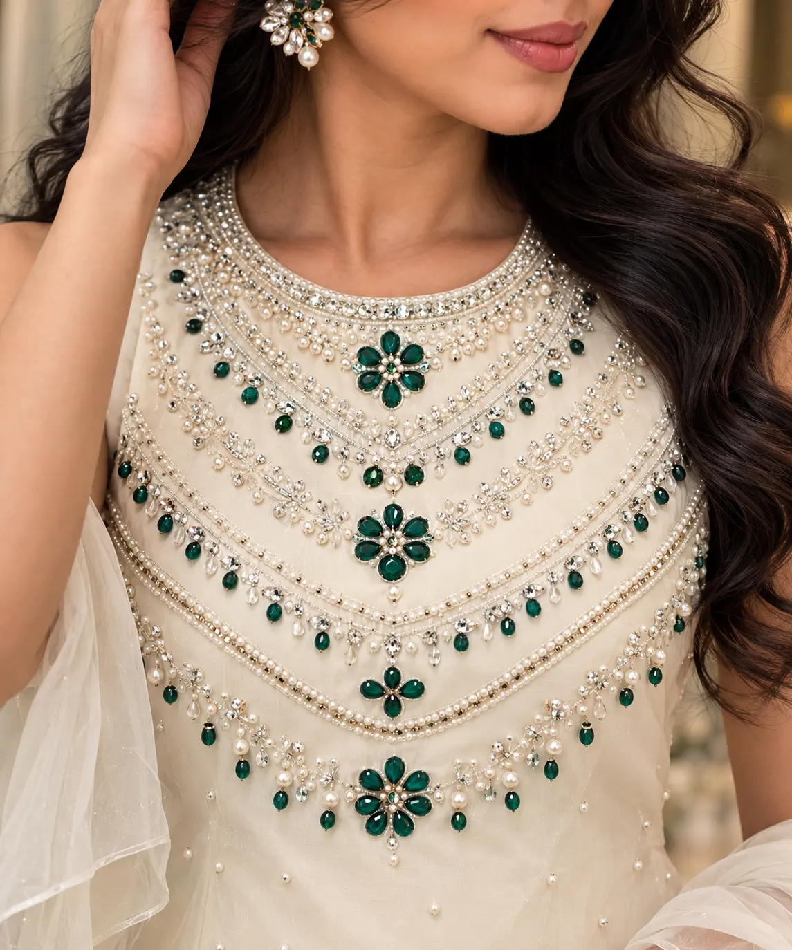 Ivory Emerald Grace Palazzo set