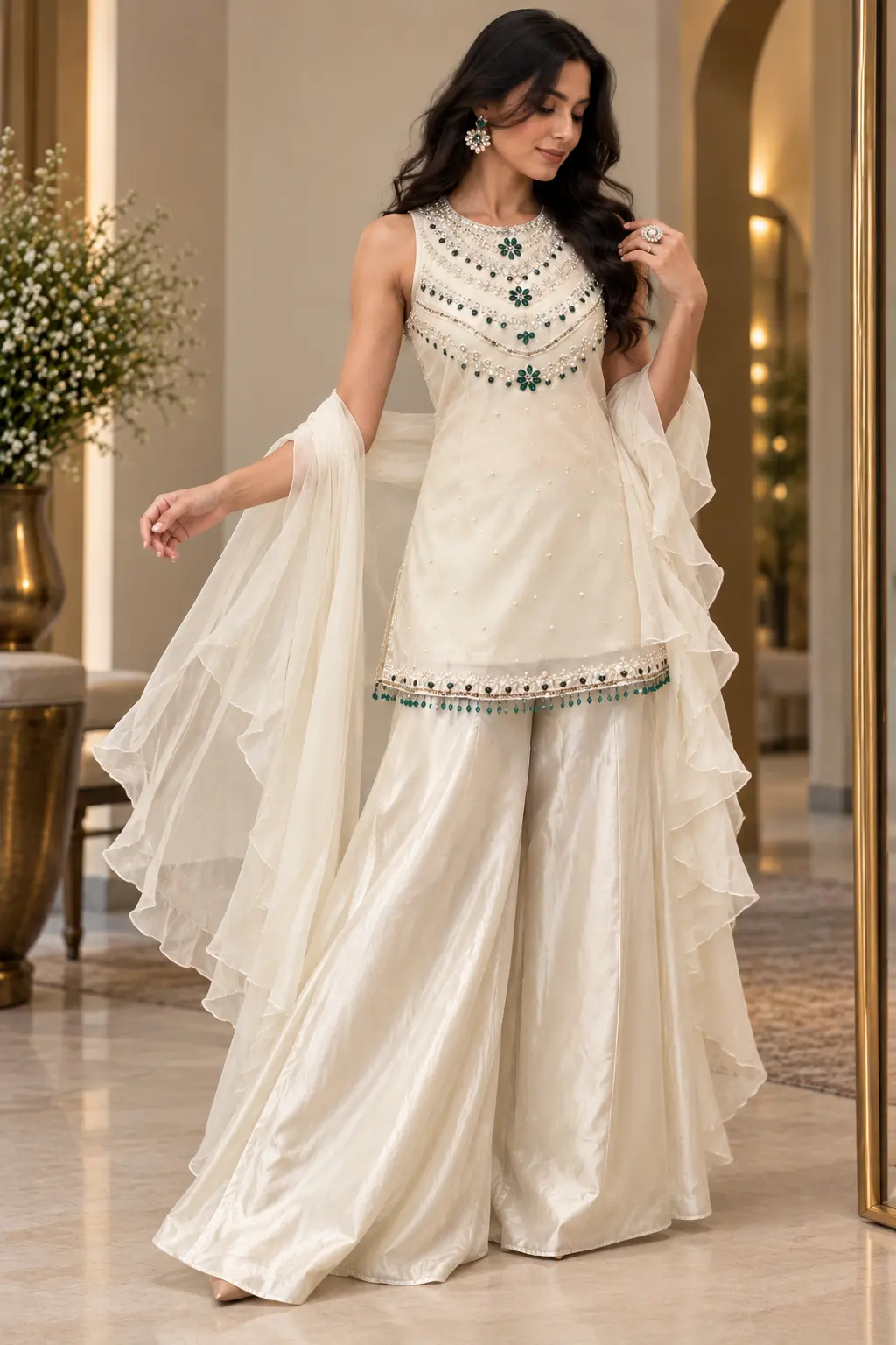 Ivory Emerald Grace Palazzo set