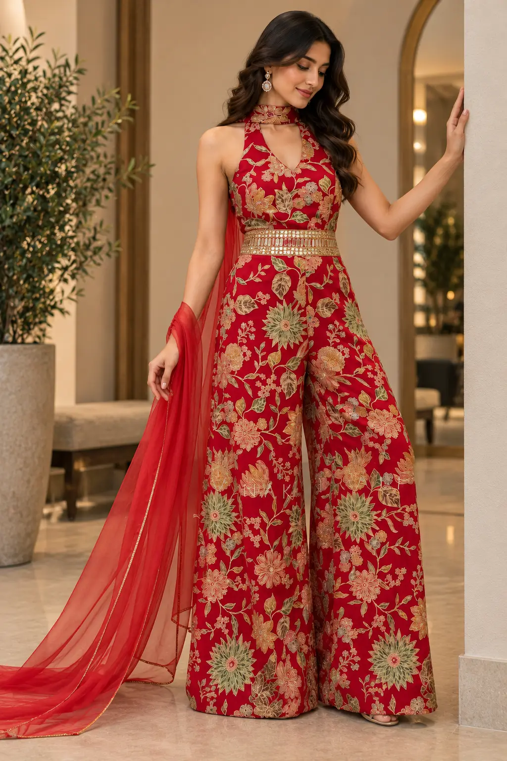 Scarlet Bloom Embroidered Jumpsuit — Havnme fashion UAE