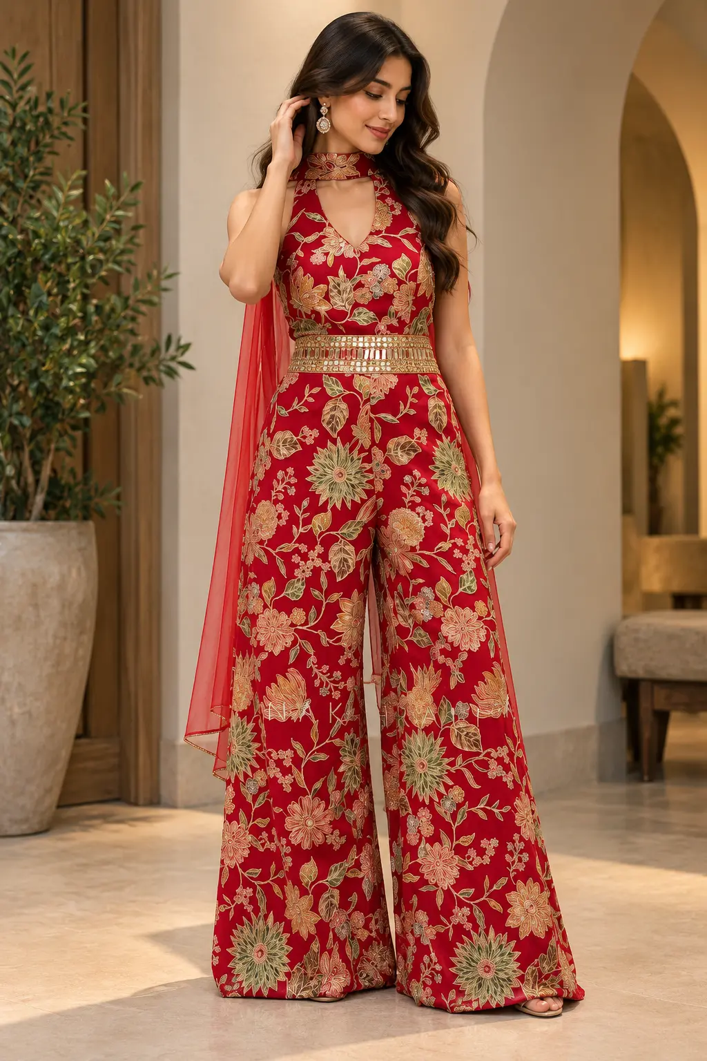 Scarlet Bloom Embroidered Jumpsuit