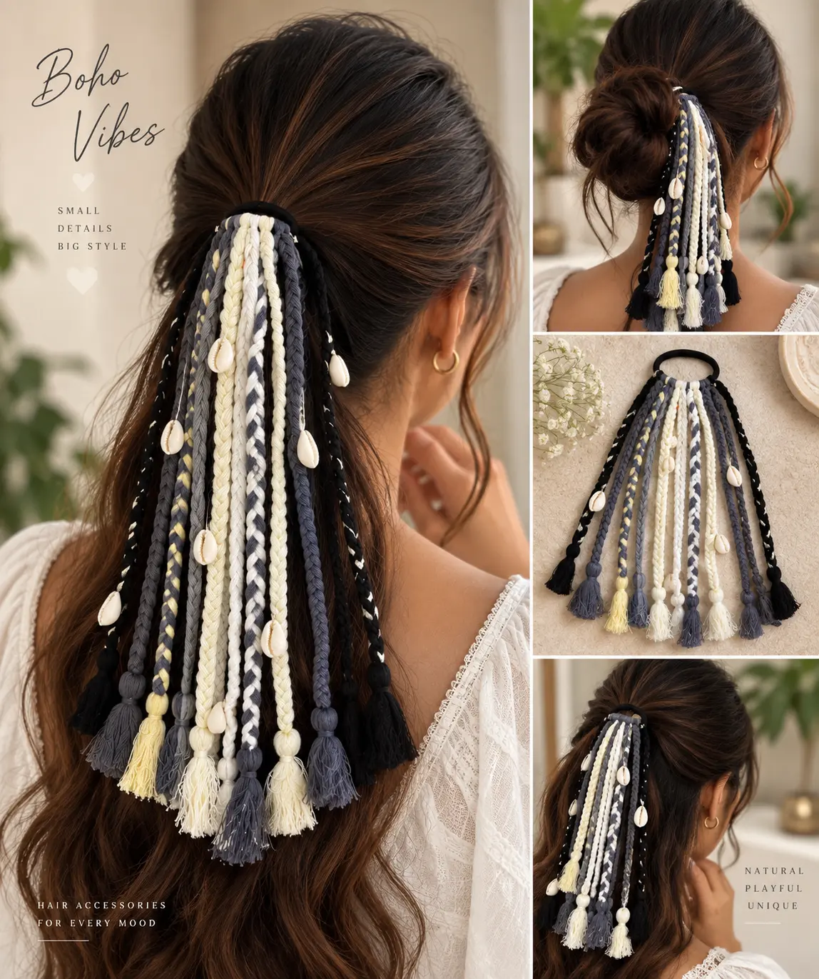 Monochrome Boho Shell Hair Braid
