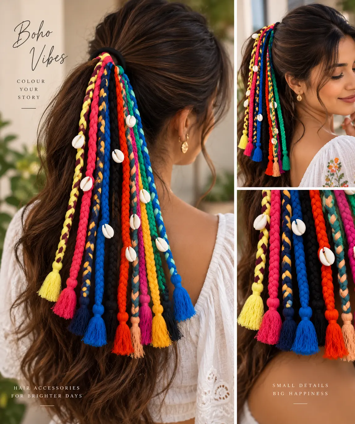 Rainbow Boho Shell Braided Hair Accessory