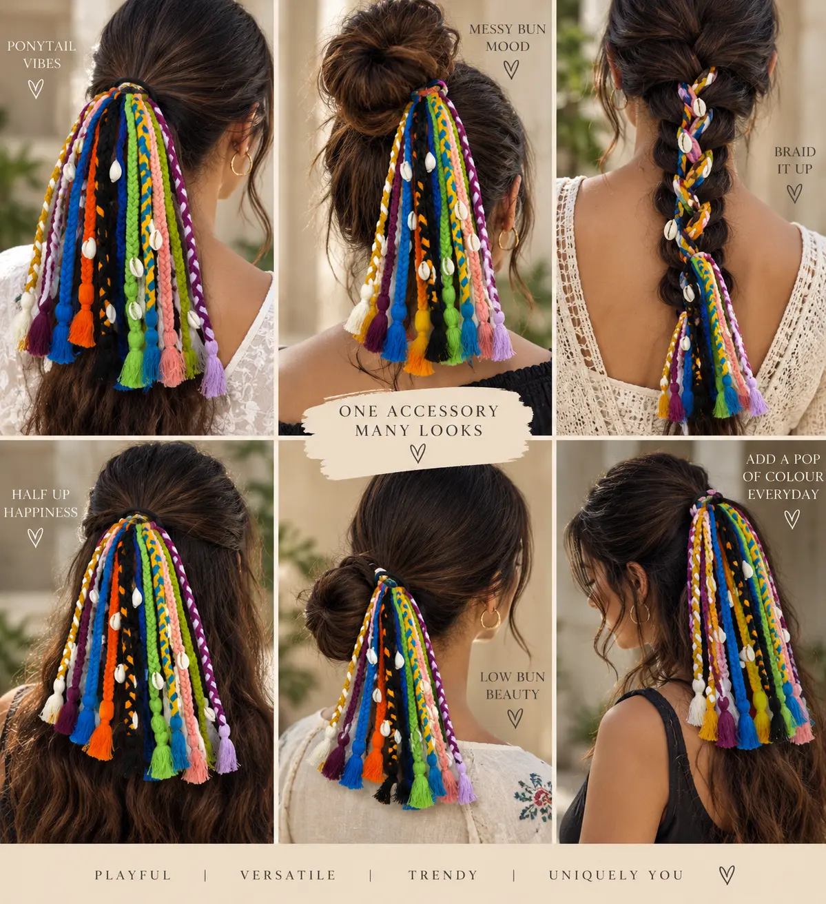 Boho Multicolour Shell Braided Hair Tie