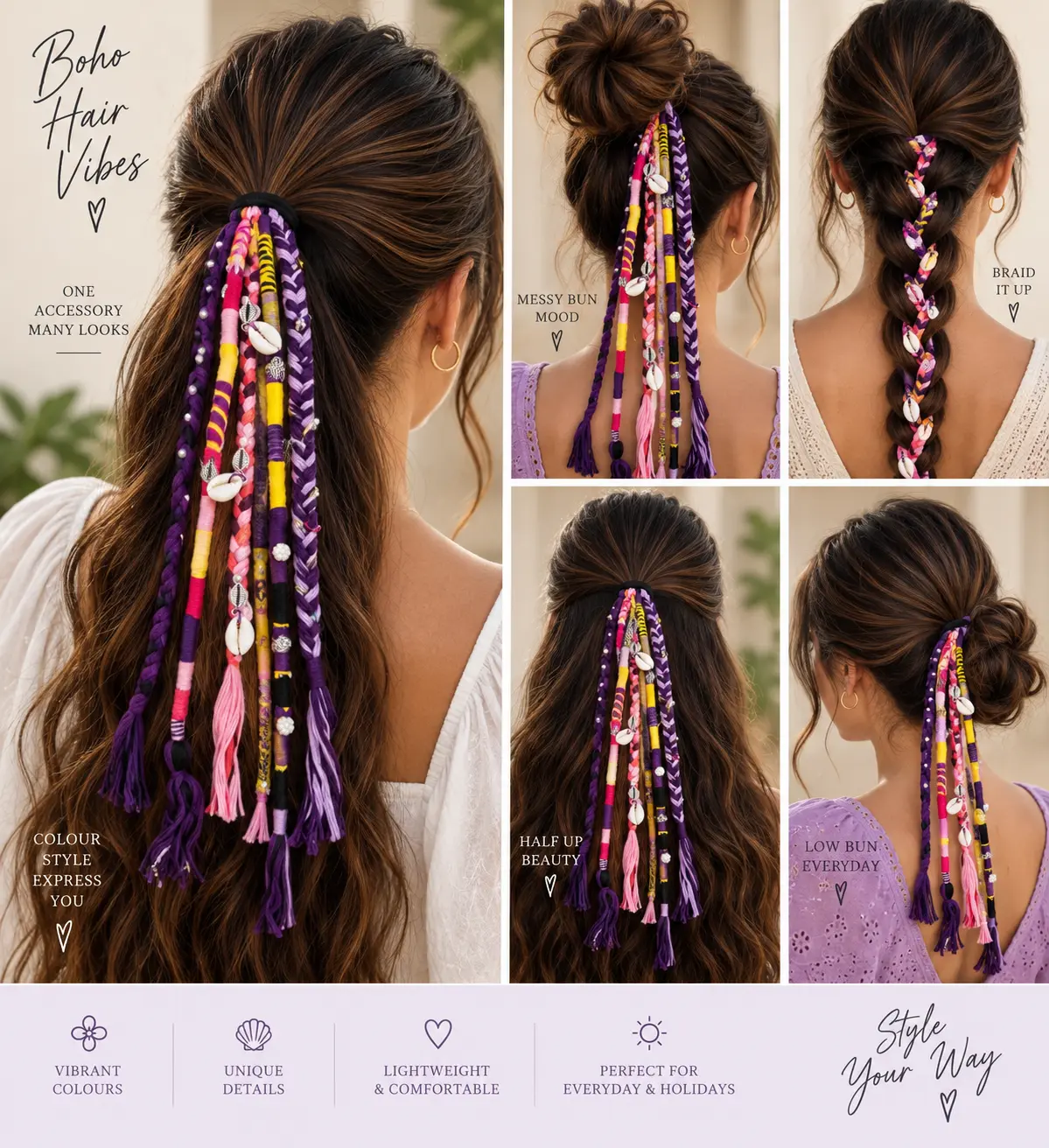 Purple Pop Boho Braided Hair Tie — Havnme fashion UAE