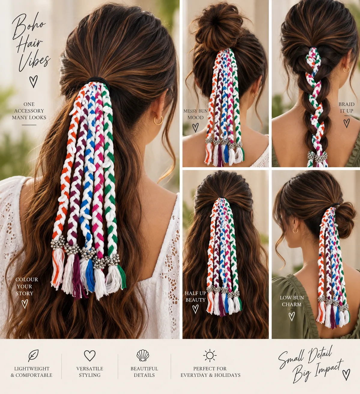 Multicolor Braided Hair Accessory with Shell & Silver Detailing — Havnme fashion UAE