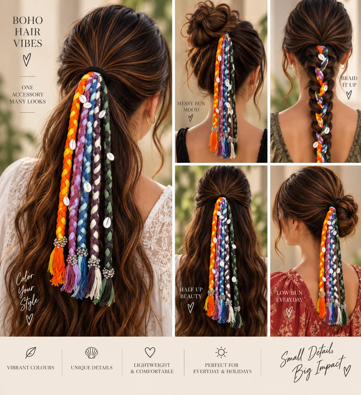 Multicolor Boho Braided Hair Tie with Shells — Havnme fashion UAE